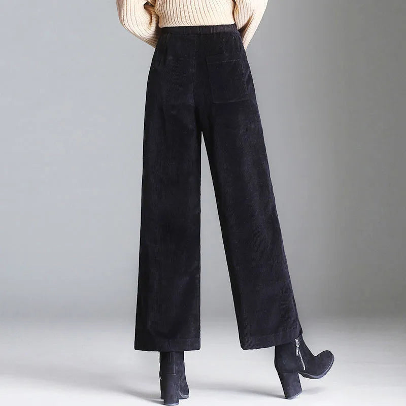 High Waist Corduroy Trousers with Patch Pockets