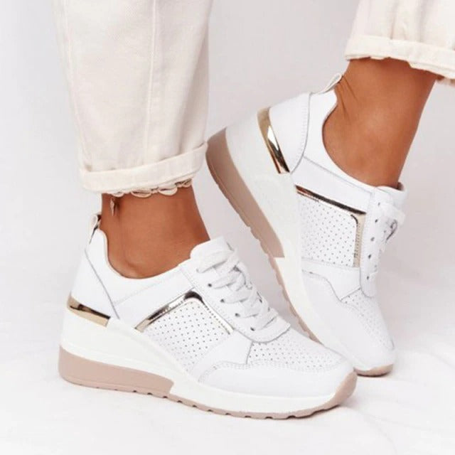 Wedge Platform Sneakers with Lace-Up Closure and Metallic Accents
