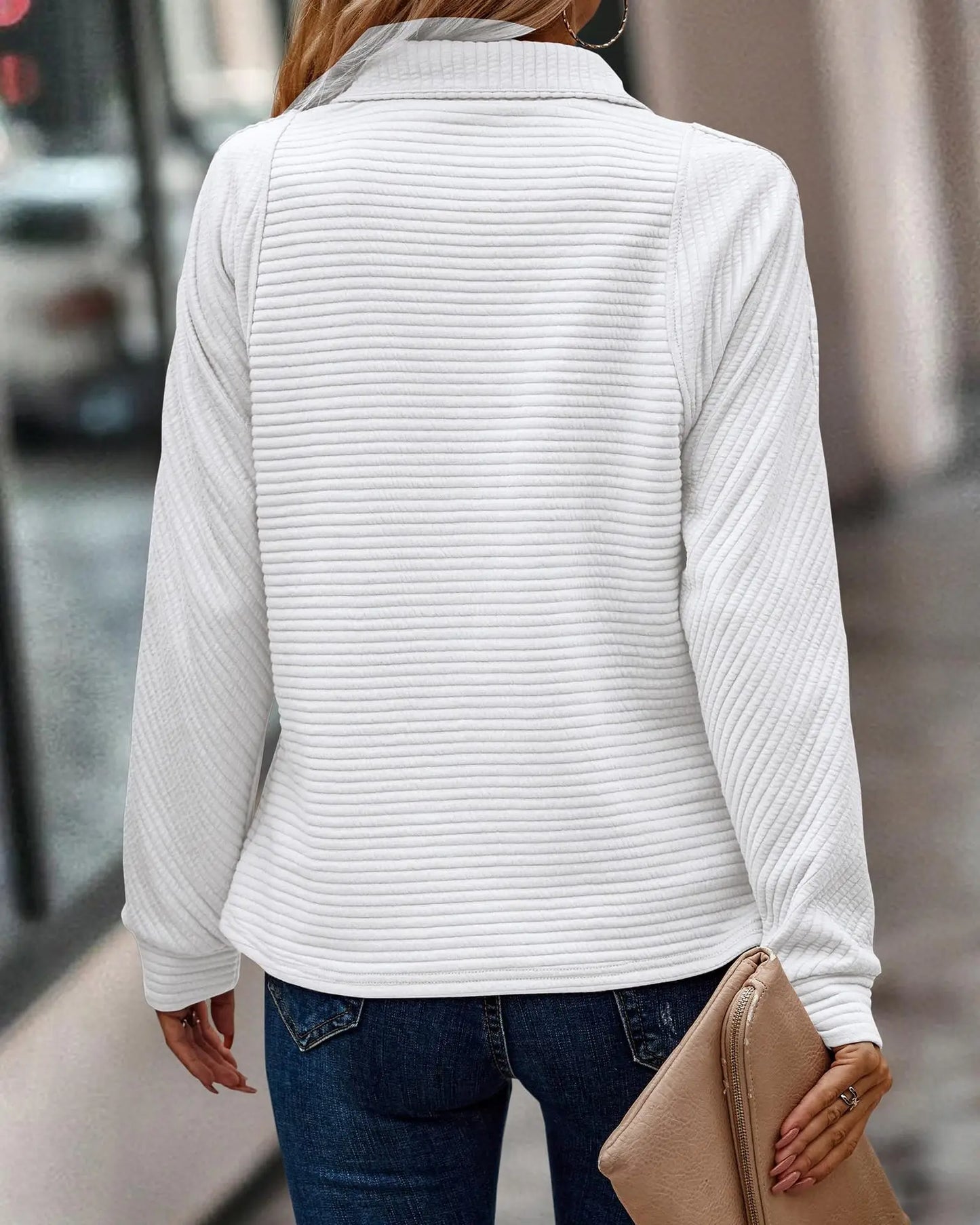 Pullover Sweater Long Sleeves with Half-Zip Closure