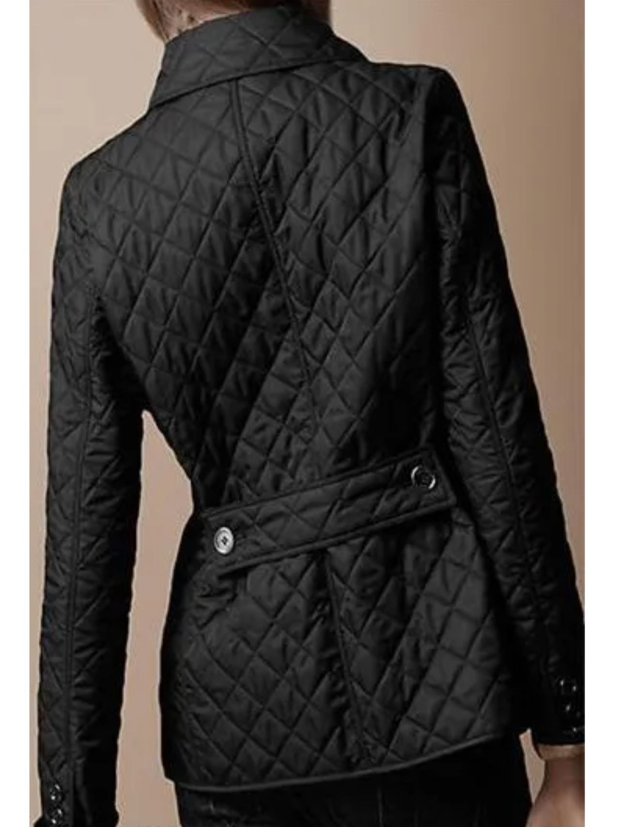 Diamond Quilted Jacket with Point Collar and Button Closure