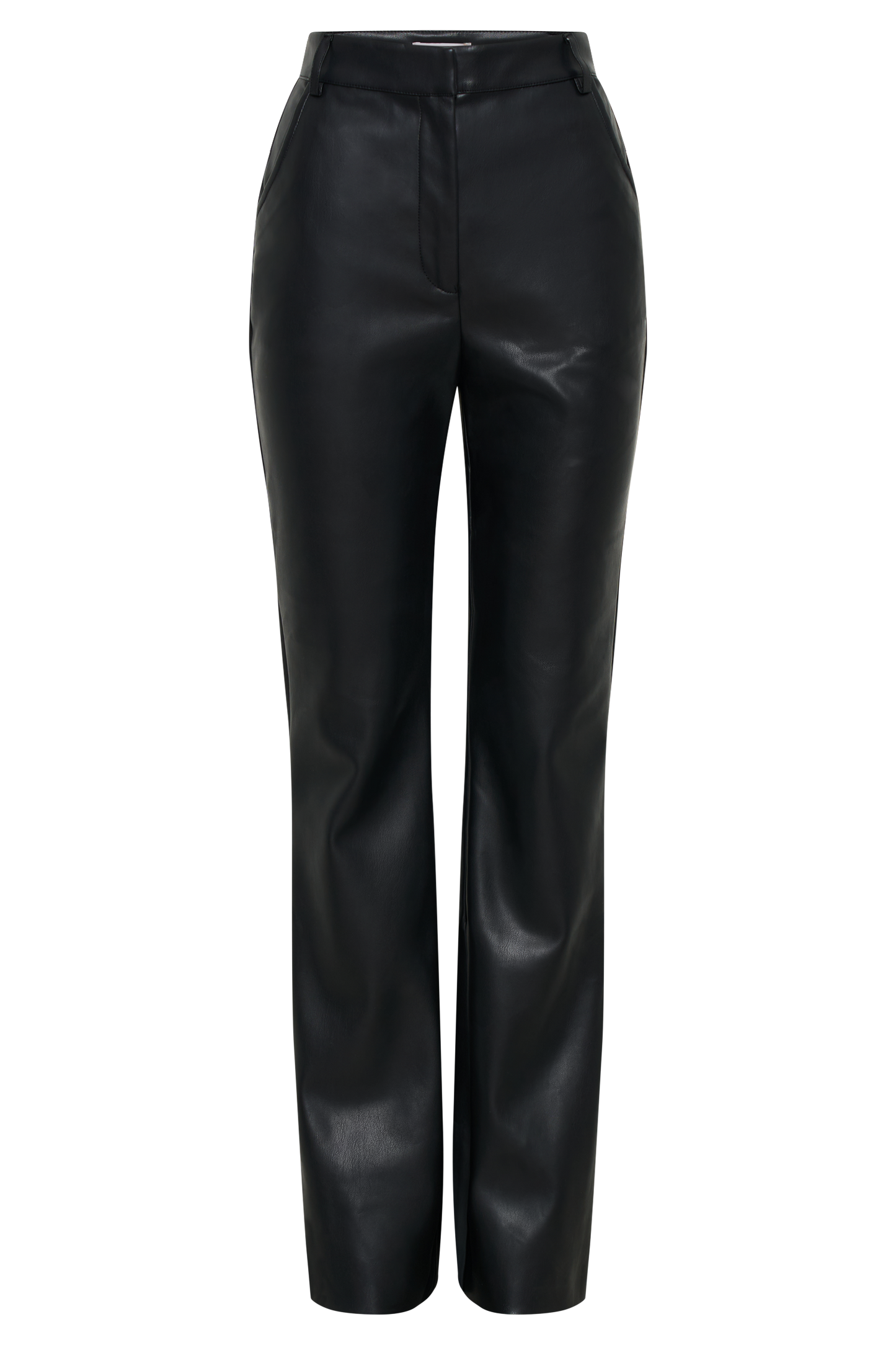 High-Waisted Faux Leather Trousers with Flared Leg