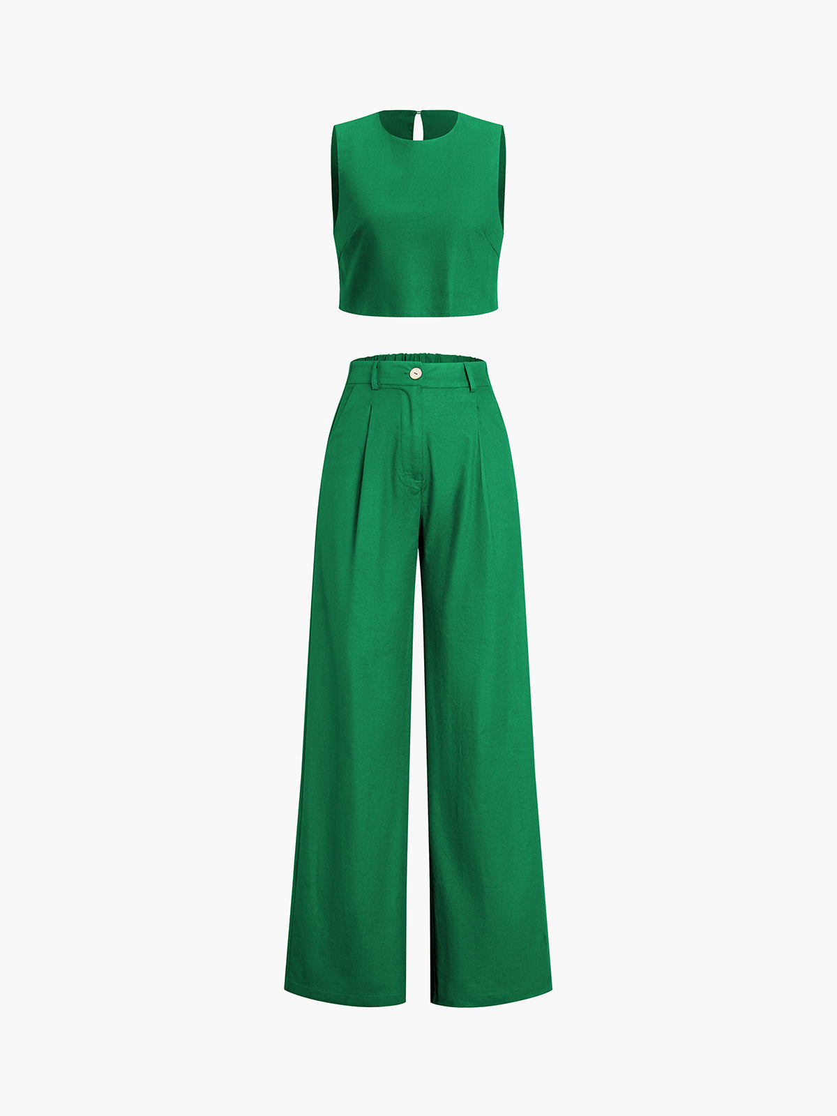 Cropped Sleeveless Top and High-Waist Wide-Leg Trousers Set