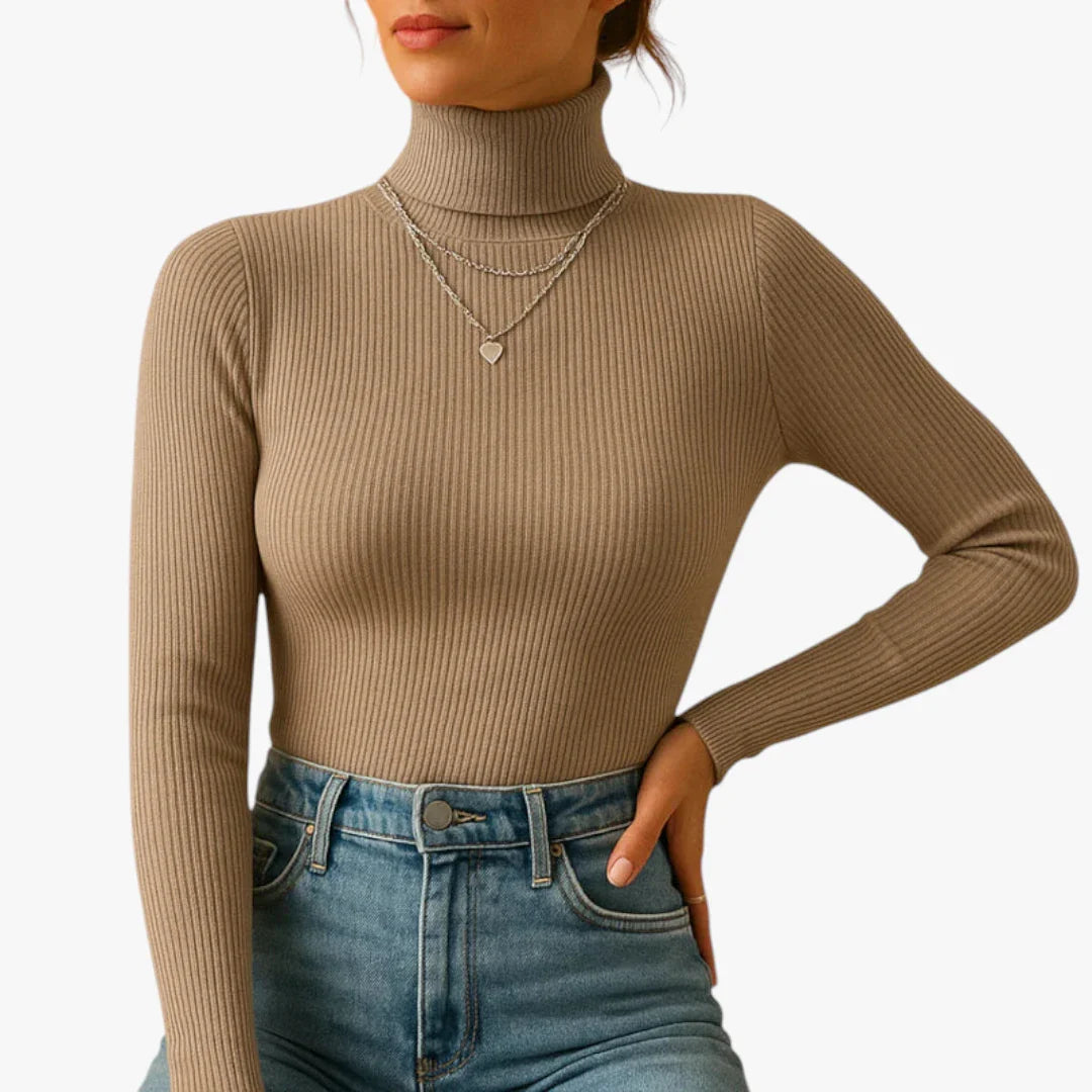 Turtleneck Long Sleeve Fitted Rib Knit Top
