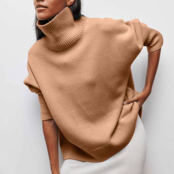 Oversized Knit Sweater with Turtleneck and Dropped Shoulders