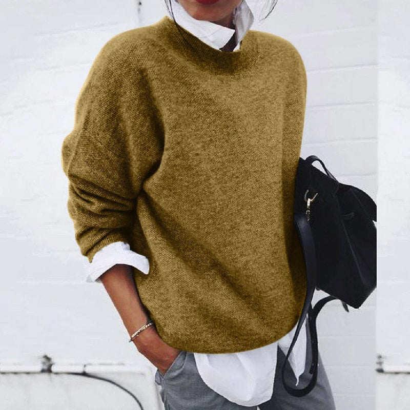 Long-Sleeve Pullover Sweater with Crew Neckline and Dropped Shoulders