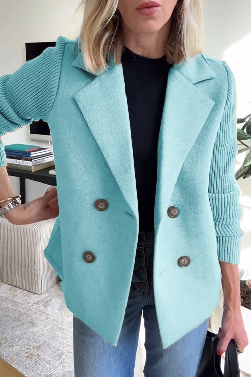 Blazer with Notched Lapels and Ribbed Knit Sleeves