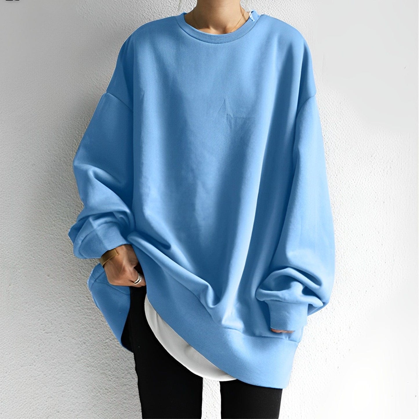 Oversized Pullover Sweatshirt with Crew Neckline