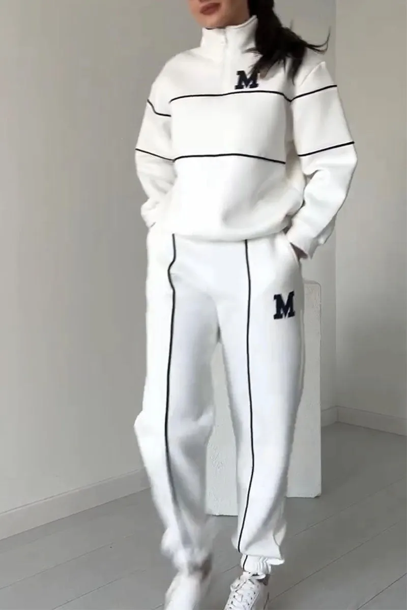 Tracksuit Set with Half-Zip Pullover and Elasticated Hem Joggers