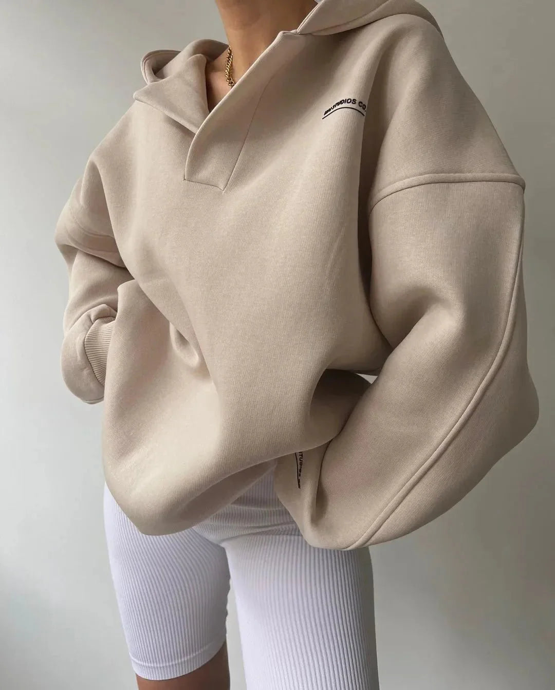 Oversized Hoodie with Drop Shoulder and Collar Placket