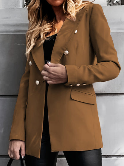 Double-Breasted Blazer with Notched Lapels and Flap Pockets