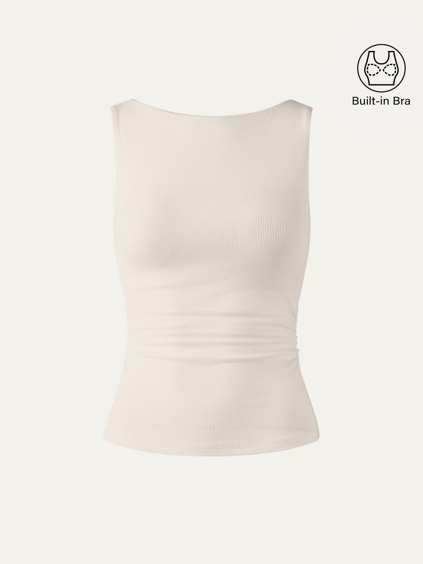 Boat Neck Ribbed Fitted Tank Top with Built-in Bra