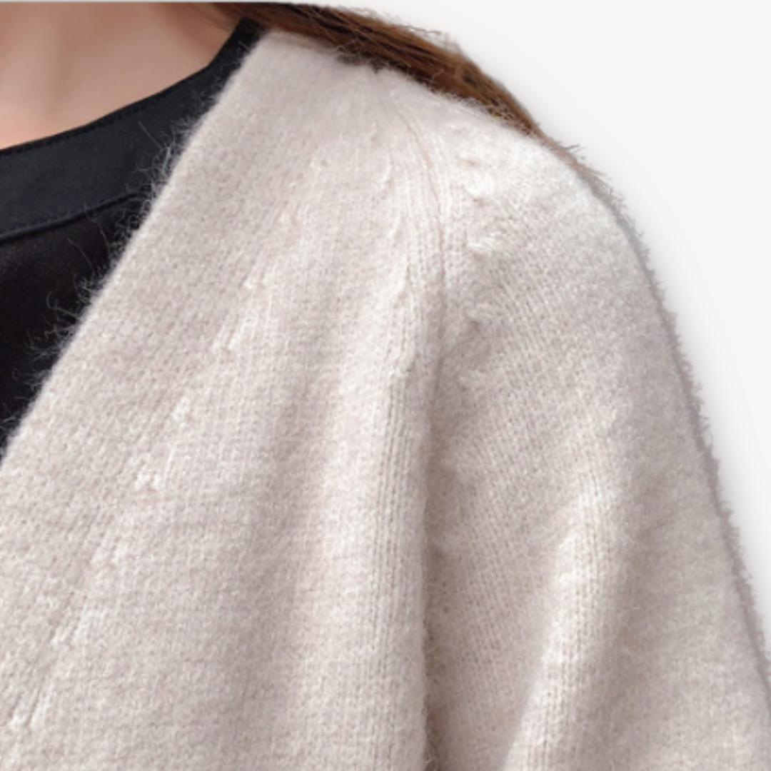 Open-Front Cardigan with Patch Pockets and Long Sleeves