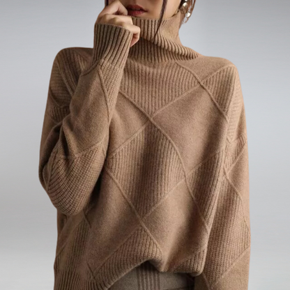 Diamond Knit Cashmere Turtleneck Sweater