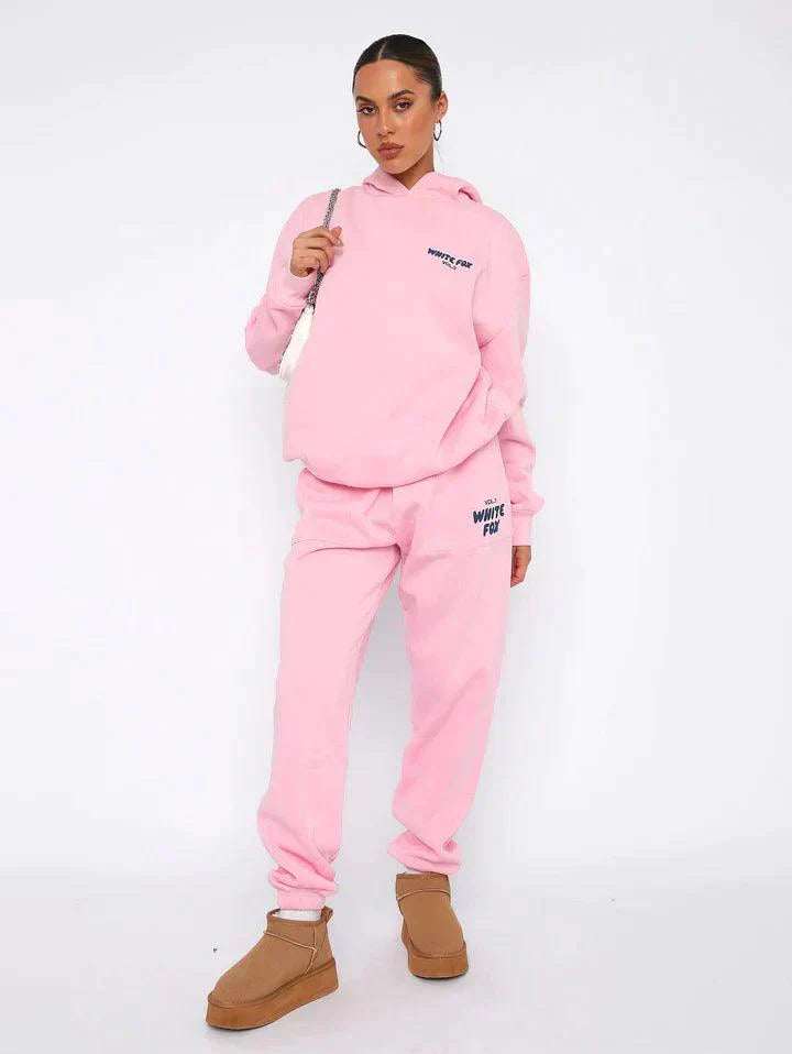 Oversized Sweatshirt and Jogger Set with Hood and Drawstring Waist