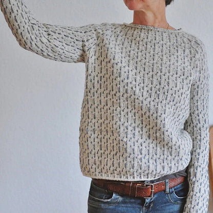 Long-Sleeve Sweater with All-Over Pattern Knit and Boat Neckline