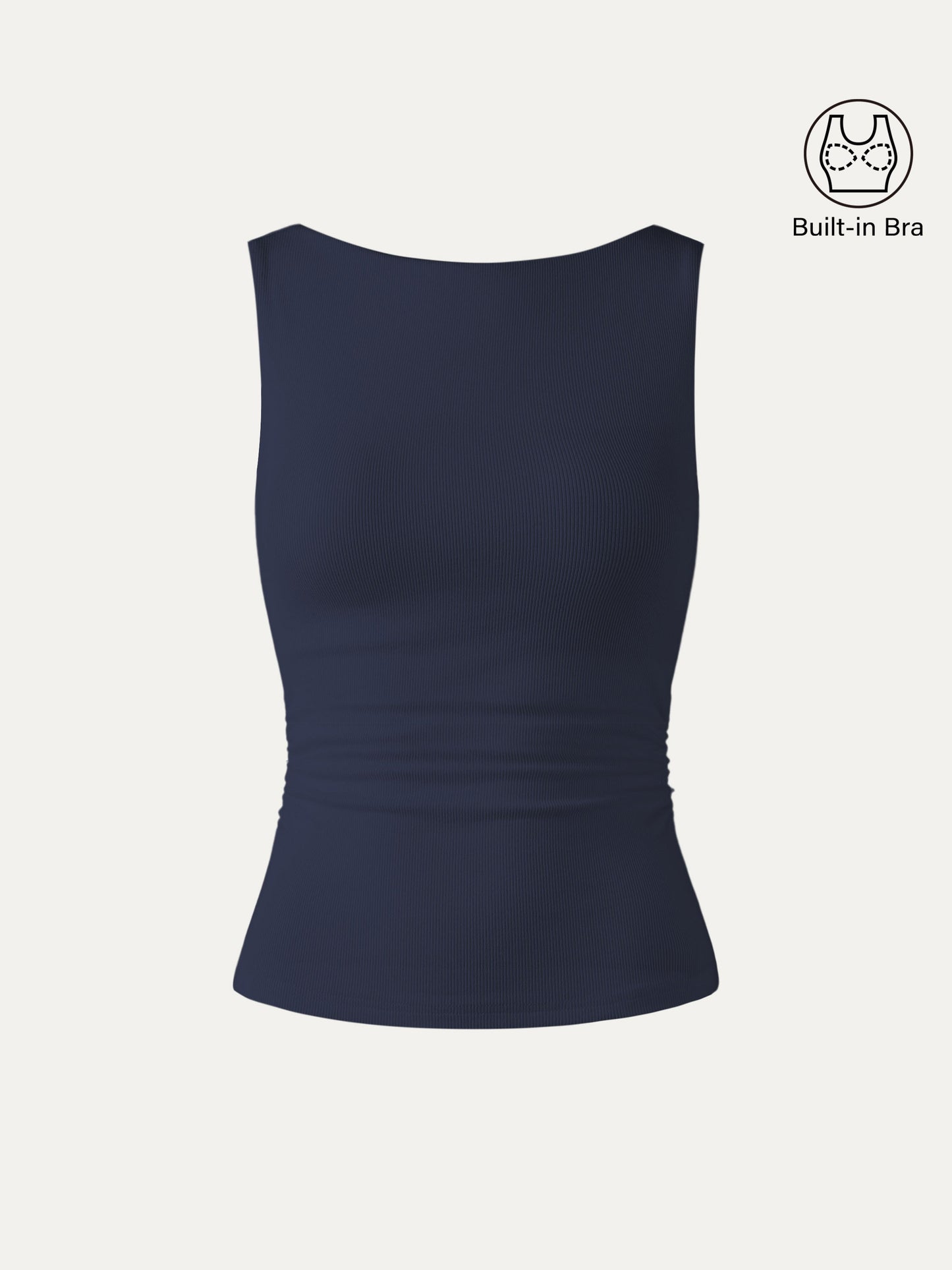 Boat Neck Ribbed Fitted Tank Top with Built-in Bra