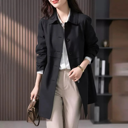 Single-Breasted Mid-Length Trench Coat with Button Closure