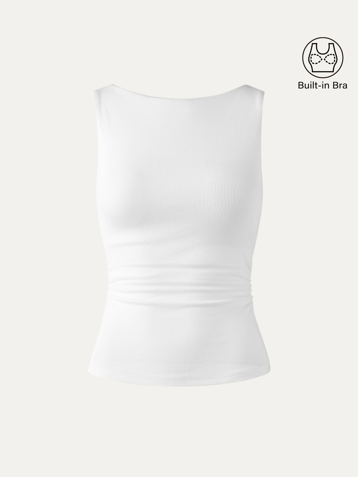 Boat Neck Ribbed Fitted Tank Top with Built-in Bra