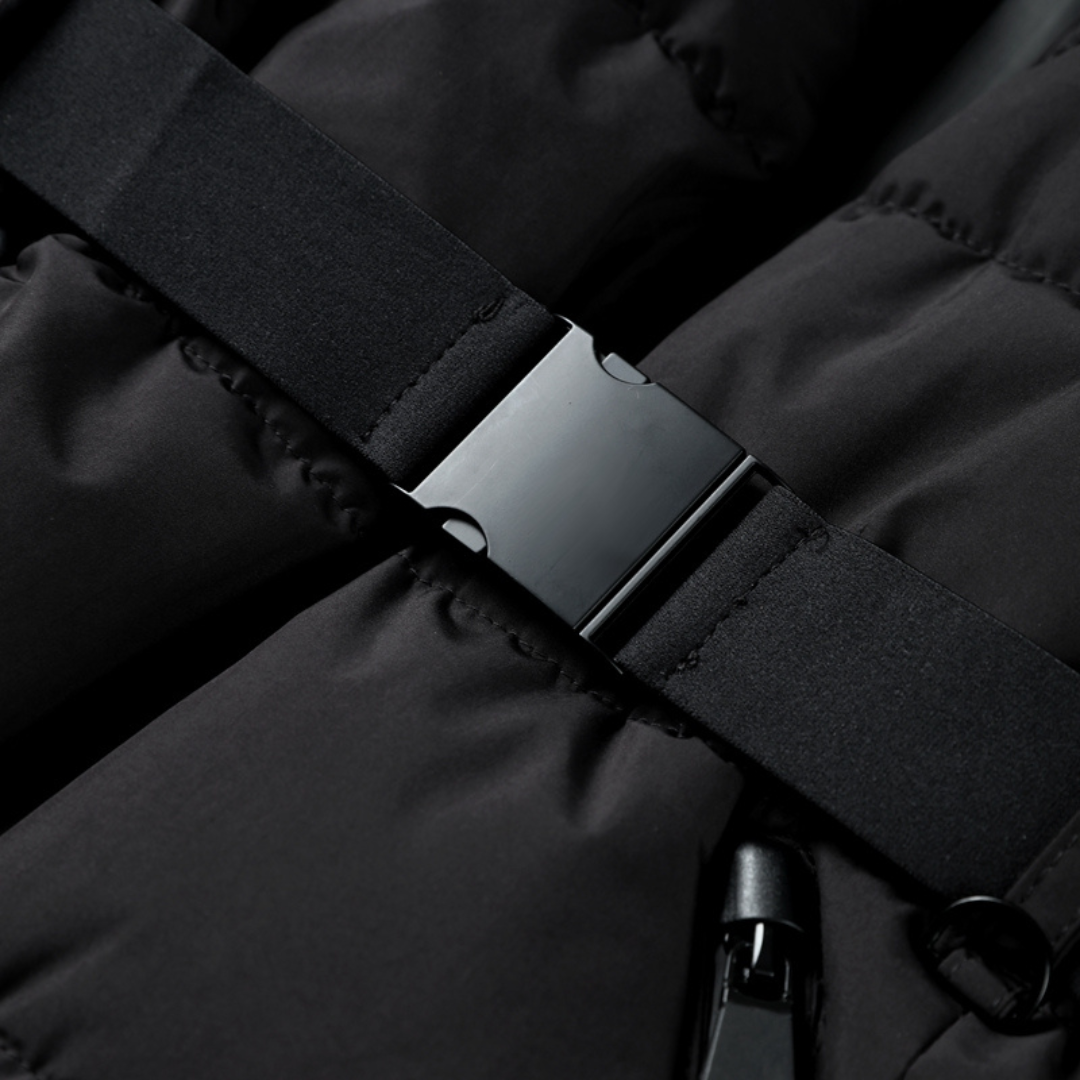 Belted Puffer Jacket with Detachable Hood and Ribbed Cuffs