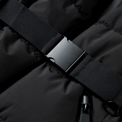 Belted Puffer Jacket with Detachable Hood and Ribbed Cuffs