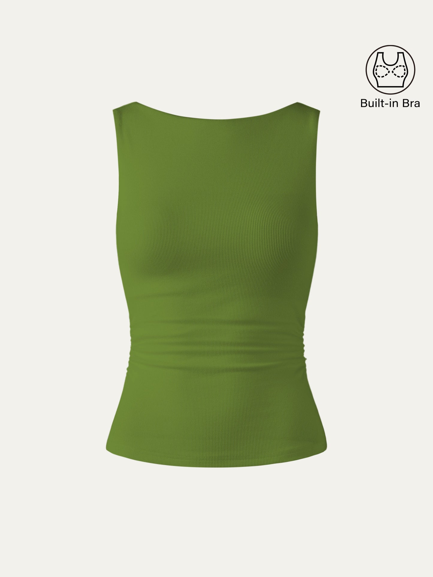 Boat Neck Ribbed Fitted Tank Top with Built-in Bra