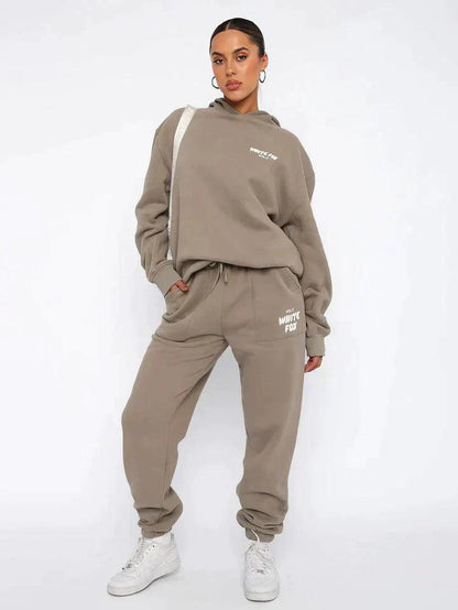 Oversized Sweatshirt and Jogger Set with Hood and Drawstring Waist