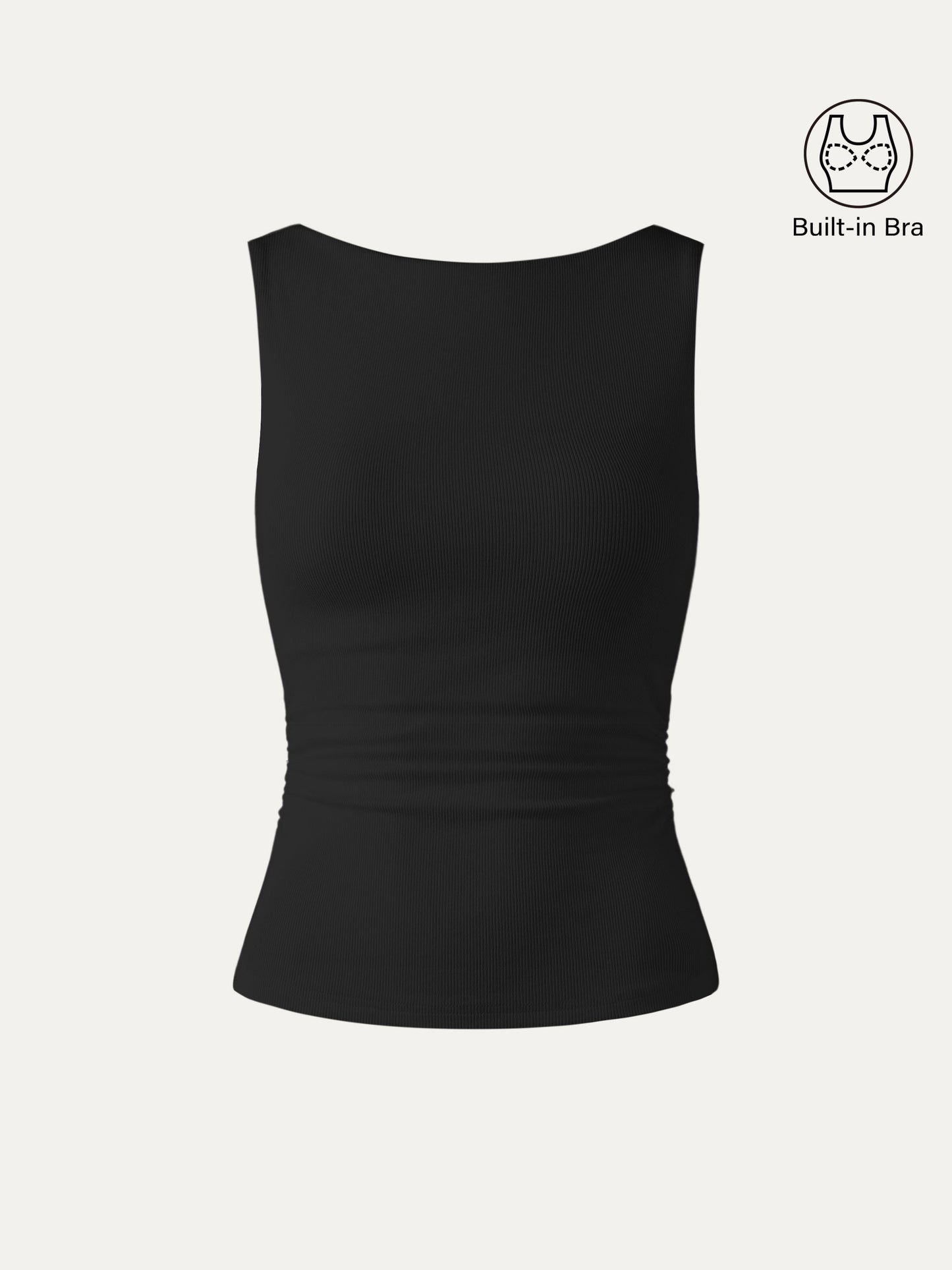 Boat Neck Ribbed Fitted Tank Top with Built-in Bra