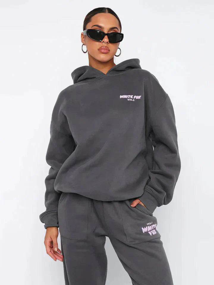 Oversized Sweatshirt and Jogger Set with Hood and Drawstring Waist