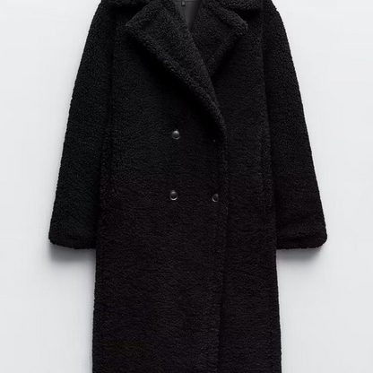 Maxi Length Teddy Coat with Double-Breasted Closure