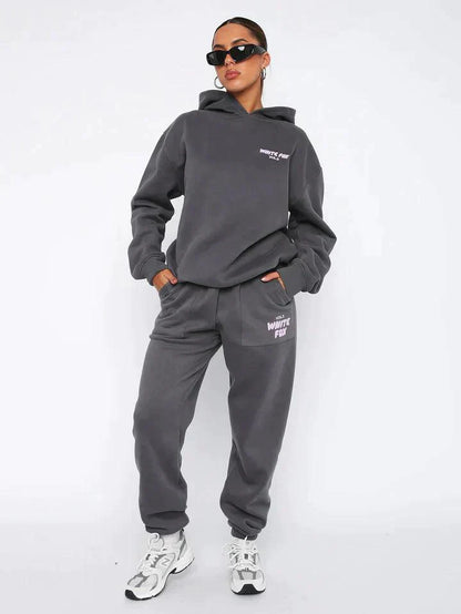 Oversized Sweatshirt and Jogger Set with Hood and Drawstring Waist