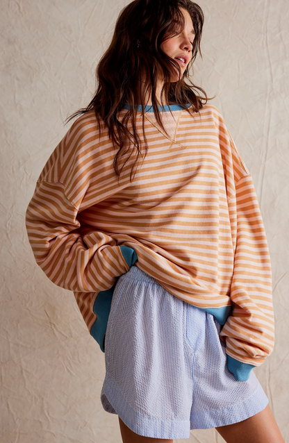 Striped Sweatshirt with Crew Neckline and Relaxed Silhouette
