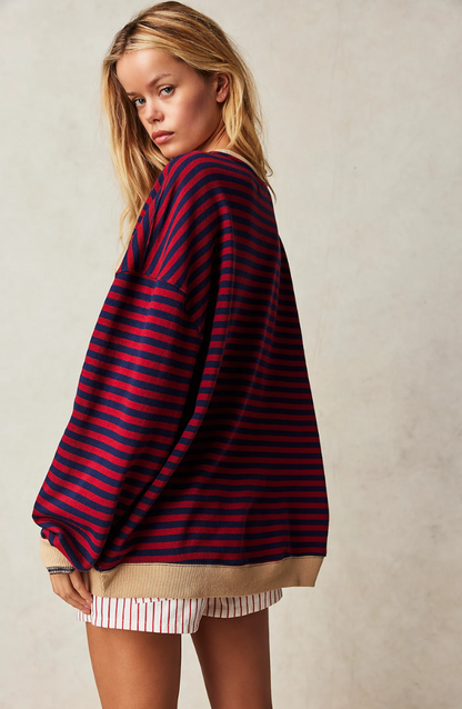 Striped Sweatshirt with Crew Neckline and Relaxed Silhouette