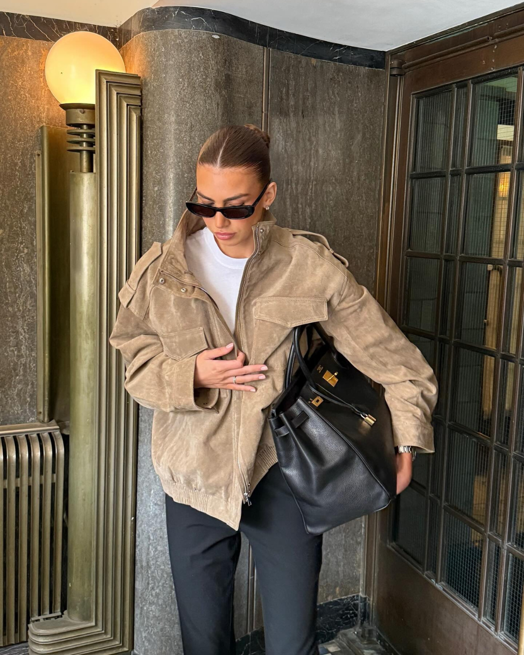 Jacket with Zip Closure, Snap Button Stand Collar, and Shoulder Tabs