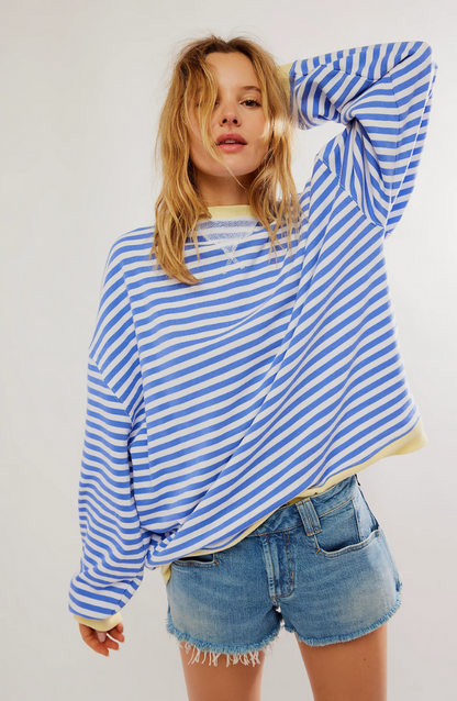 Striped Sweatshirt with Crew Neckline and Relaxed Silhouette