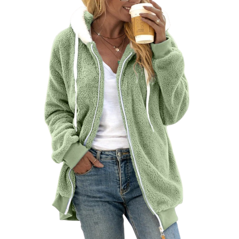Fleece Sherpa Hoodie Jacket with Ribbed Cuffs and Hem