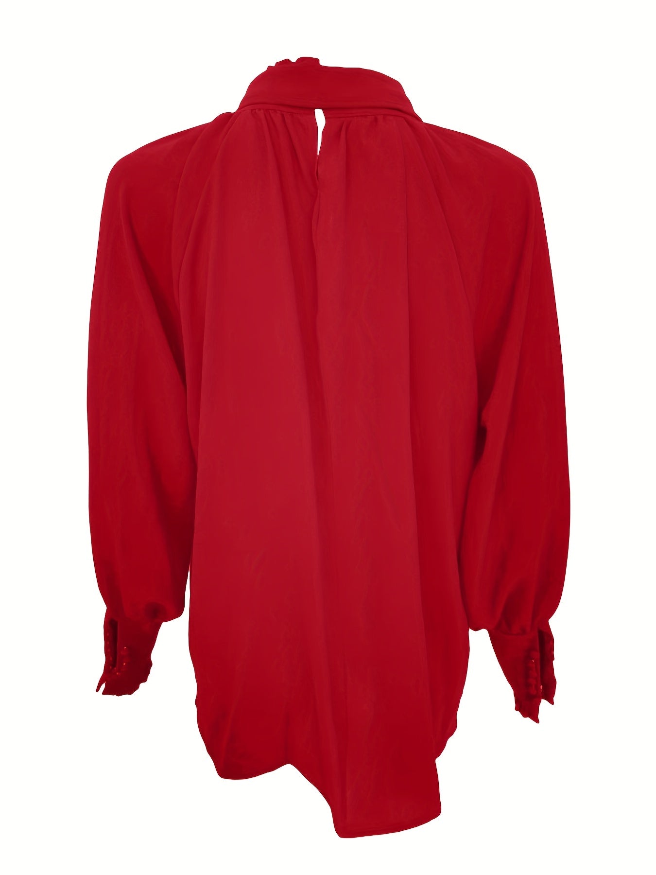 Tie-Neck Blouse with Ruffled Collar and Long Bishop Sleeves