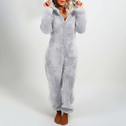 Fleece Hooded Pyajama with Long Sleeves and Zip Closure
