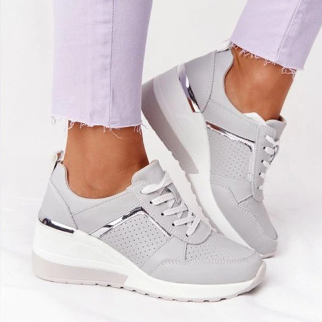 Wedge Platform Sneakers with Lace-Up Closure and Metallic Accents
