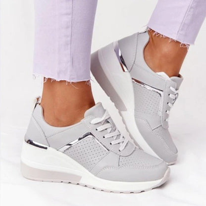 Wedge Platform Sneakers with Lace-Up Closure and Metallic Accents