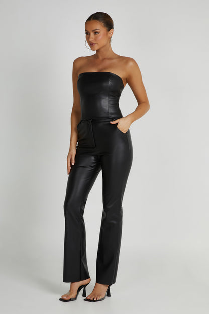 High-Waisted Faux Leather Trousers with Flared Leg
