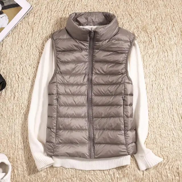 Puffer Vest with High Collar and Full Zip Closure