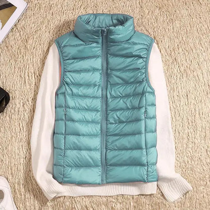 Puffer Vest with High Collar and Full Zip Closure
