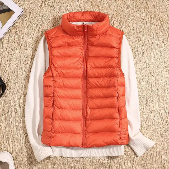 Puffer Vest with High Collar and Full Zip Closure