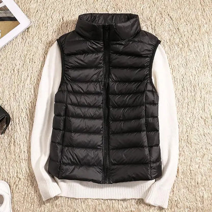 Puffer Vest with High Collar and Full Zip Closure