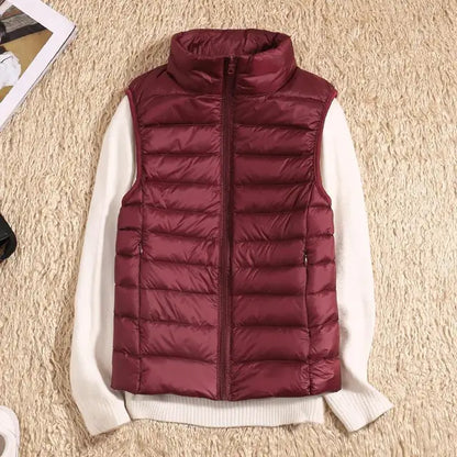 Puffer Vest with High Collar and Full Zip Closure