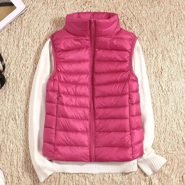Puffer Vest with High Collar and Full Zip Closure