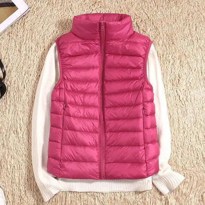 Puffer Vest with High Collar and Full Zip Closure