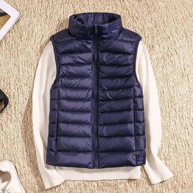 Puffer Vest with High Collar and Full Zip Closure