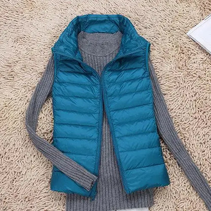 Puffer Vest with High Collar and Full Zip Closure