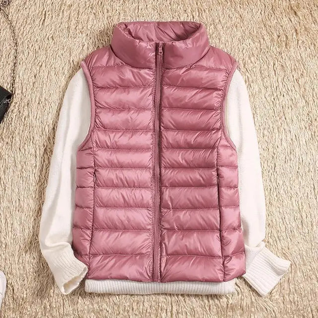 Puffer Vest with High Collar and Full Zip Closure